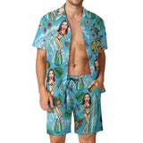 Couple Swimwear Beach Shirts Set Bathingsuit Cruise Outfit Custom Face Happy Holiday Hawaiian Shirt Set&Swimsuit