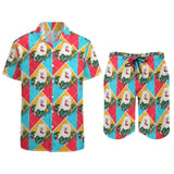 Custom Face Cute Dog Shirt Hawaiian Sets Personalized Pocket Hawaiian Shirt & Beach Shorts Casual Beach Outfit Suit