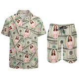 Custom Face Dollars Shirt Hawaiian Sets Personalized Pocket Hawaiian Shirt & Beach Shorts Casual Beach Outfit Suit
