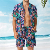 Custom Face Hawaiian Set Flower Tropical Beach Holiday Hawaiian Shirt & Shorts Set Print Your Own Face on Set Unique Gift