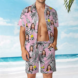 Custom Face on Hawaiian Set Palm Tree Pineapple Beach Holiday Hawaiian Shirt & Summer Shorts Set