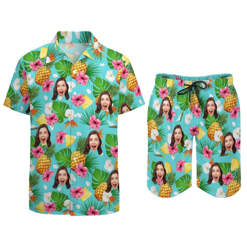 Custom Face on Hawaiian Set Tropical Fruit Beach Holiday Hawaiian Shirt & Shorts Set Add Your Own Custom Photo Design Shirt