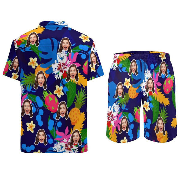 Custom Face Tropical Colorful Hawaiian Set Summer Holiday Hawaiian Shirt & Shorts Set