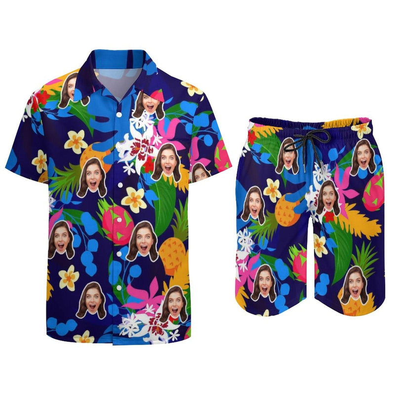 Custom Face Tropical Colorful Hawaiian Set Summer Holiday Hawaiian Shirt & Shorts Set