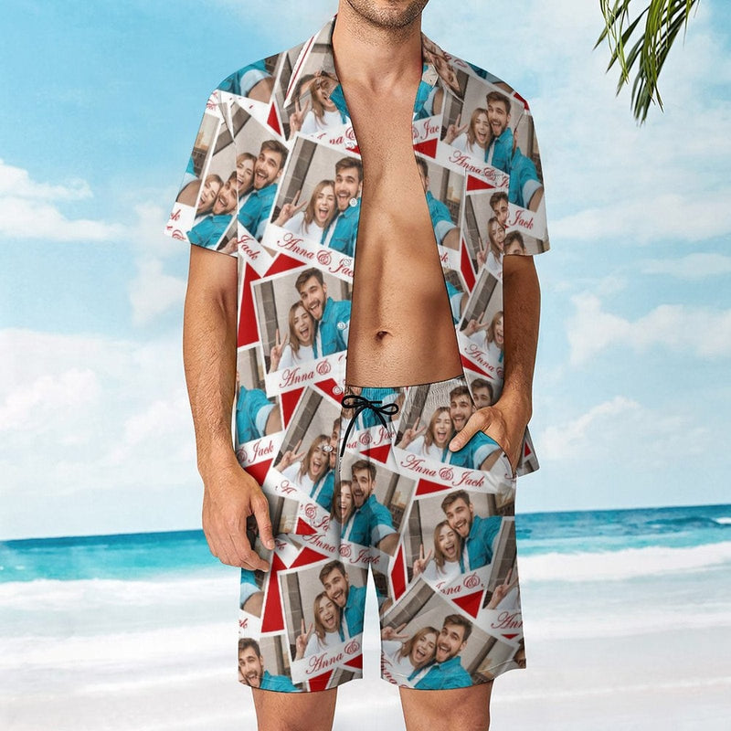 Custom Photo&Name Beautiful Memories Hawaiian Set Summer Holiday Hawaiian Shirt & Shorts Set Put Your Image Name on Set