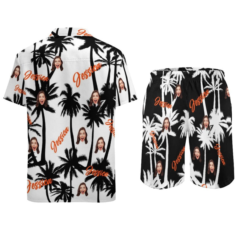 Custom Photo&Name Coconut Tree Hawaiian Set Summer Holiday Hawaiian Shirt & Shorts Set Add Your Own Custom Image Text