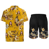 Custom Photo&Name Summer Pineapple Hawaiian Set Holiday Hawaiian Shirt & Shorts Set Put Your Face on Personalized Set