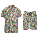 Couple Hawaiian Dress Set Cruise Outfit Custom Face Colorful Flower Hawaiian Shirt Set&Dress