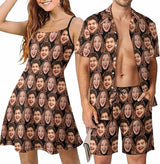 Couple Hawaiian Dress Set Cruise Outfit Custom Face Full Hawaiian Shirt Set&Dress