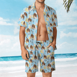 Couple Hawaiian Dress Set Cruise Outfit Custom Face Pineapple Coconut Hawaiian Shirt Set&Dress