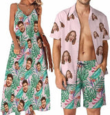 Couple Hawaiian Dress Set Cruise Outfit Custom Face Pink Hawaiian Shirt Set&Dress