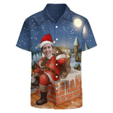 Custom Face Santa Claus Chimney Shirt Men Front Pocket Beach Shortsleeve Pocket Hawaiian Shirt Christmas Gift For Him