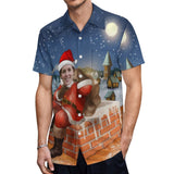 Custom Face Santa Claus Chimney Shirt Men Front Pocket Beach Shortsleeve Pocket Hawaiian Shirt Christmas Gift For Him