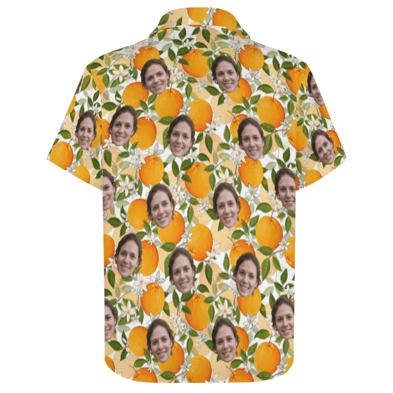 Couple Matching Shirt&Dress Custom Face Oranges Shirt Men Front Pocket Beach Shortsleeve Pocket Hawaiian Shirt Boyfriend Gift For Him