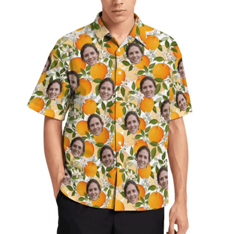 Couple Matching Shirt&Dress Custom Face Oranges Shirt Men Front Pocket Beach Shortsleeve Pocket Hawaiian Shirt Boyfriend Gift For Him