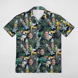 Custom Face Couple Hawaiian Shirt&Dress Flower Parrot Casual  Men Front Pocket Shortsleeve Beach Pocket Hawaiian Shirt Personalized Design Boyfriend Gift For Him