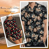 Custom Face Couple Hawaiian Shirt&Dress Lily Flowers Casual Men Front Pocket Shortsleeve Beach Pocket Hawaiian Shirt Boyfriend Gift