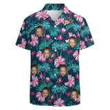 Custom Face Pink Flowers Shirt Men Front Pocket Beach Shortsleeve Pocket Hawaiian Shirt Boyfriend Gift For Him