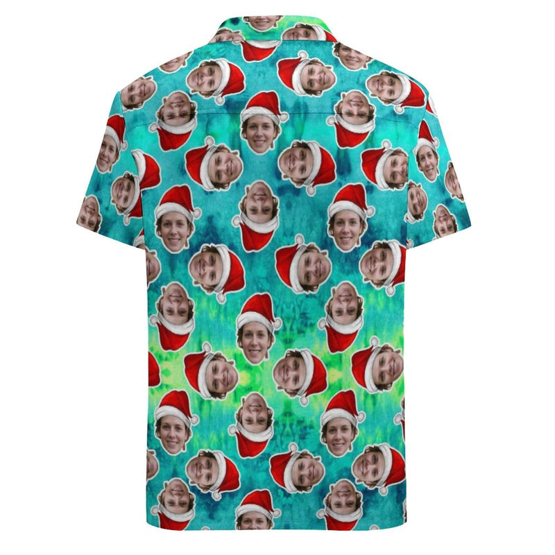 Custom Face Christmas Hat Multicolor Shirt Men Front Pocket Beach Shortsleeve Pocket Hawaiian Shirt Christmas Gift For Him