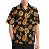 Custom Face Sunflowers Shirt Men Front Pocket Beach Shortsleeve Pocket Hawaiian Shirt Boyfriend Gift For Him