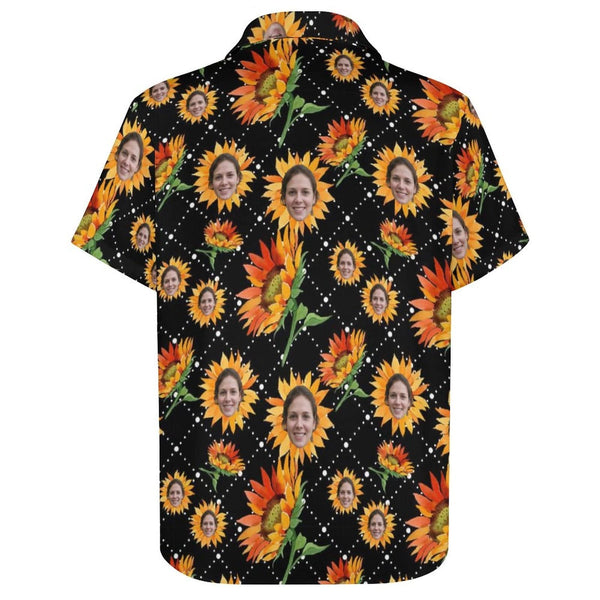 Custom Face Sunflowers Shirt Men Front Pocket Beach Shortsleeve Pocket Hawaiian Shirt Boyfriend Gift For Him