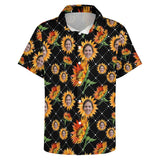 Custom Face Sunflowers Shirt Men Front Pocket Beach Shortsleeve Pocket Hawaiian Shirt Boyfriend Gift For Him