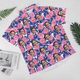 【Flash Sale】Custom Face Beautiful Pink Flowers Pocket Hawaiian Shirt Men Front Pocket Beach Shortsleeve Pocket Hawaiian Shirt Boyfriend Gift For Him