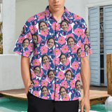 【Flash Sale】Custom Face Beautiful Pink Flowers Pocket Hawaiian Shirt Men Front Pocket Beach Shortsleeve Pocket Hawaiian Shirt Boyfriend Gift For Him