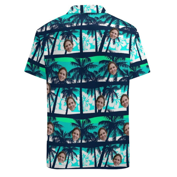【Flash Sale】Custom Face Coconut Tree Casual Shirt Men Front Pocket Shortsleeve Beach Pocket Hawaiian Shirt Personalized Shirt Design Your Own Gift