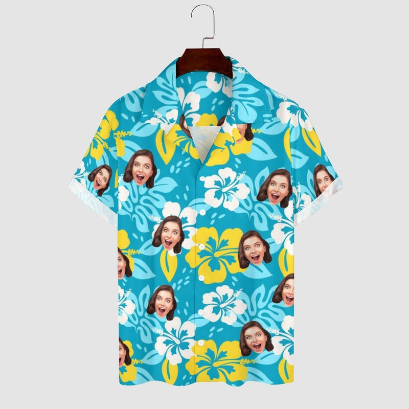 Personalized Cuban Collar Shirt with Face Flowers Create Your Own Hawaiian Shirt for Husband or Boyfriend