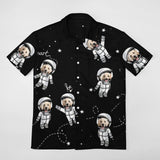 Custom Dog Face Astronaut Black Shirt Men Front Pocket Beach Shortsleeve Pocket Hawaiian Shirt Boyfriend Gift For Him