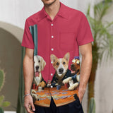 Custom Dog Face Rose Red Shirt Men Front Pocket Beach Shortsleeve Pocket Hawaiian Shirt Boyfriend Gift For Him