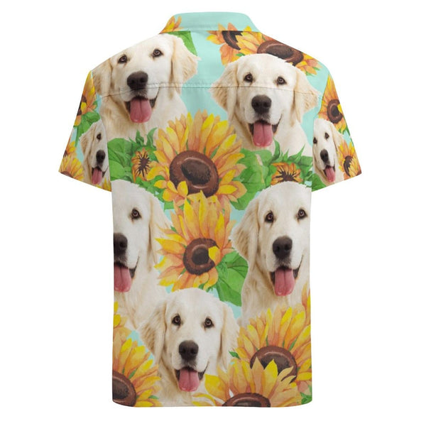 Custom Dog Face Sunflower Shirt Men Front Pocket Beach Shortsleeve Pocket Hawaiian Shirt Boyfriend Gift For Him