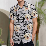 Custom Dog Face White Skull Shirt Men Front Pocket Beach Shortsleeve Pocket Hawaiian Shirt Boyfriend Gift For Him