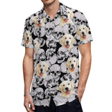 Custom Dog Face White Skull Shirt Men Front Pocket Beach Shortsleeve Pocket Hawaiian Shirt Boyfriend Gift For Him