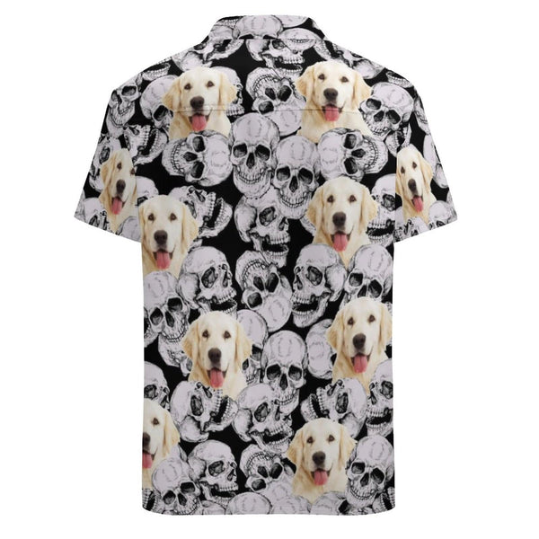 Custom Dog Face White Skull Shirt Men Front Pocket Beach Shortsleeve Pocket Hawaiian Shirt Boyfriend Gift For Him