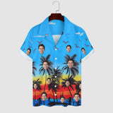 Custom Face Coconut Tree Sunset Blue Cuban Collar Shirt Hawaiian Shirt for Husband or Boyfriend