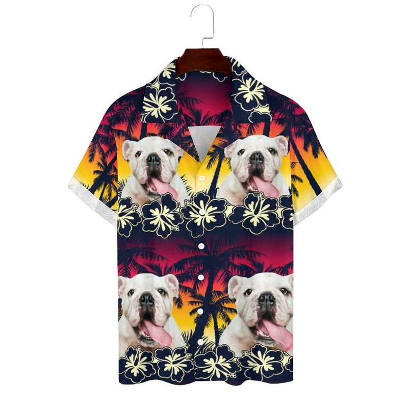 Personalized Cuban Collar Shirt with Dog Face Coconut Tree Create Your Own Hawaiian Shirt for Husband or Boyfriend