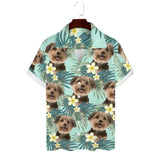 Personalized Cuban Collar Shirt with Dog Face Green Leaves Create Your Own Hawaiian Shirt for Husband or Boyfriend