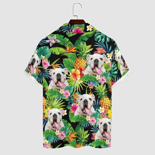 Personalized Cuban Collar Shirt with Dog Face Pineapple Leaves Create Your Own Hawaiian Shirt for Husband or Boyfriend