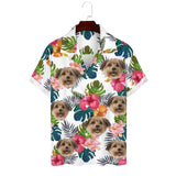 Personalized Cuban Collar Shirt with Dog Face Tropical Flower Create Your Own Hawaiian Shirt for Husband or Boyfriend