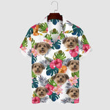 Personalized Cuban Collar Shirt with Dog Face Tropical Flower Create Your Own Hawaiian Shirt for Husband or Boyfriend