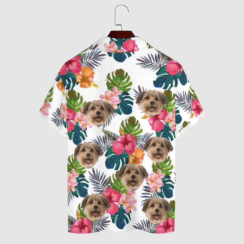 Personalized Cuban Collar Shirt with Dog Face Tropical Flower Create Your Own Hawaiian Shirt for Husband or Boyfriend