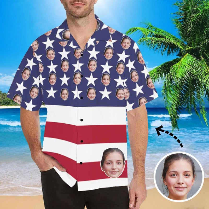 Custom Hawaiian Shirts & Beach Shorts with Girlfriend Face American Flag Aloha Shirt