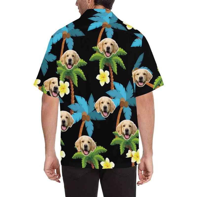Create Your Own Hawaiian Shirt with Face Blue Coconut Tree for Boyfriend/Husband Personalized Photo Tropical Aloha Shirt
