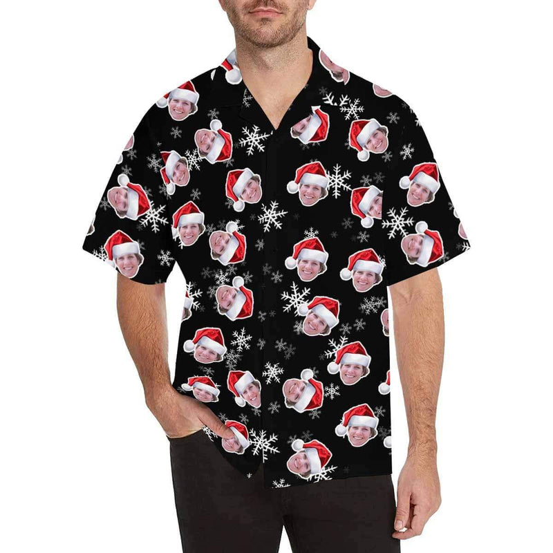 Custom Christmas Hawaiian Shirt with Face Christmas Red Personalized Photo Tropical Aloha Shirt for Husband/Boyfriend