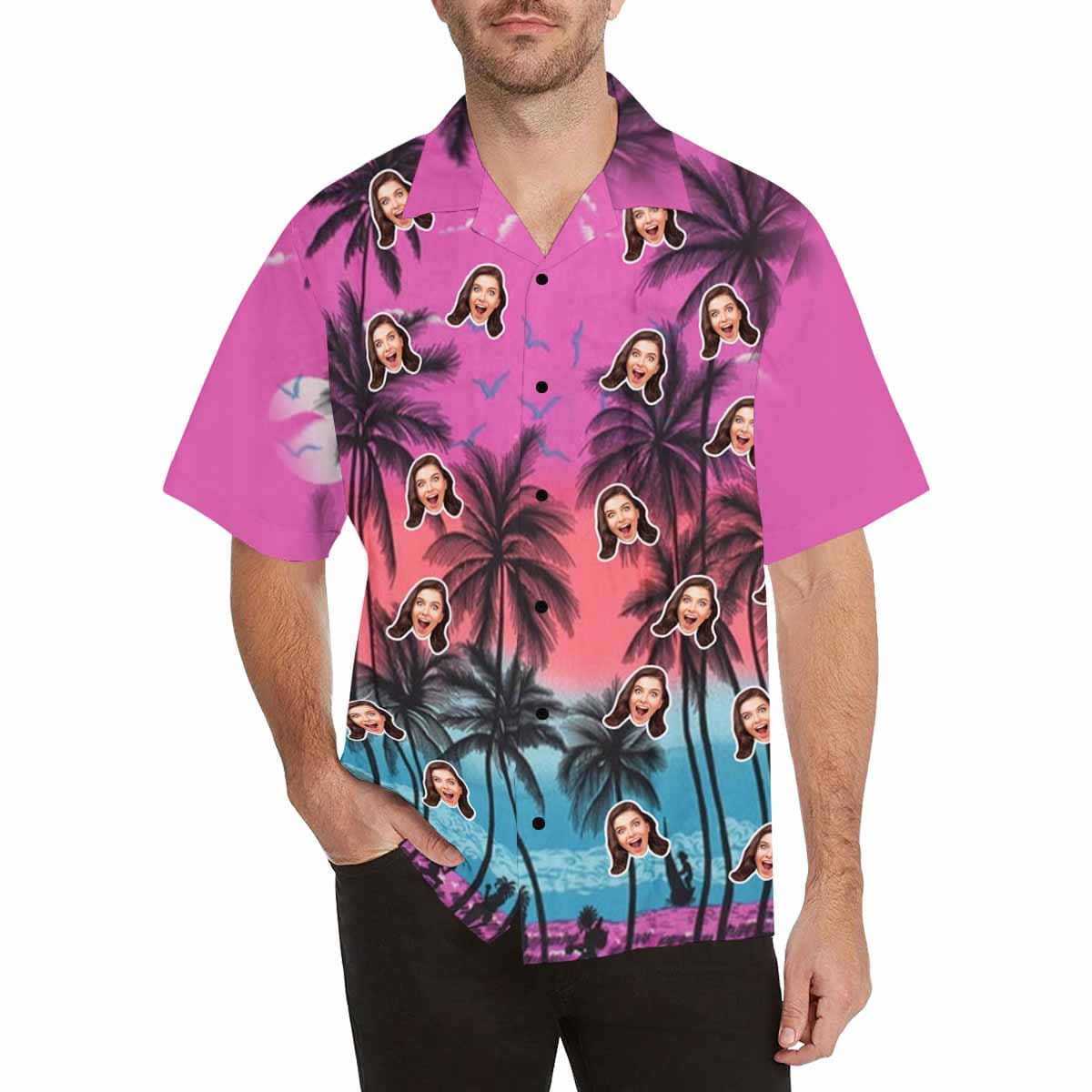 Custom All Over Print Hawaiian Shirt with Face Coconut Tree Create Your Own Hawaiian Shirt