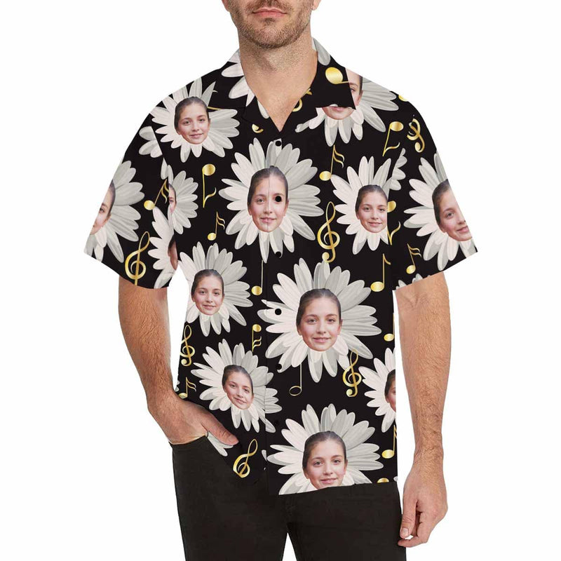 Custom All Over Print Hawaiian Shirt with Girlfriend Face Chrysanthemum Personalized Photo Tropical Aloha Shirt