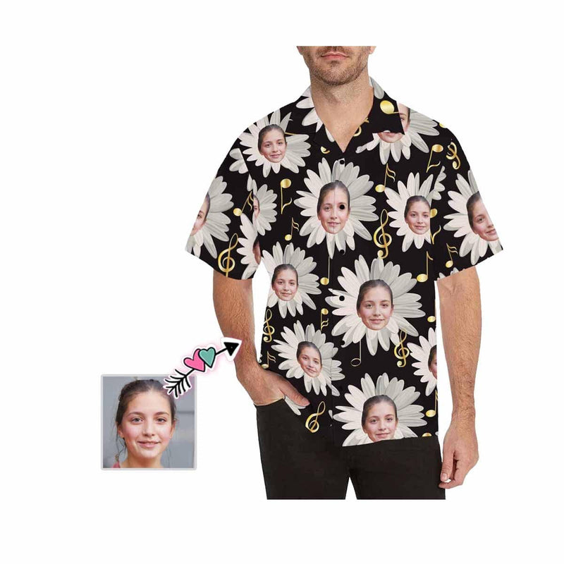 Custom All Over Print Hawaiian Shirt with Girlfriend Face Chrysanthemum Personalized Photo Tropical Aloha Shirt