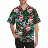 Custom Christmas Hawaiian Shirt with Face Christmas Red Personalized Photo Tropical Aloha Shirt for Husband/Boyfriend